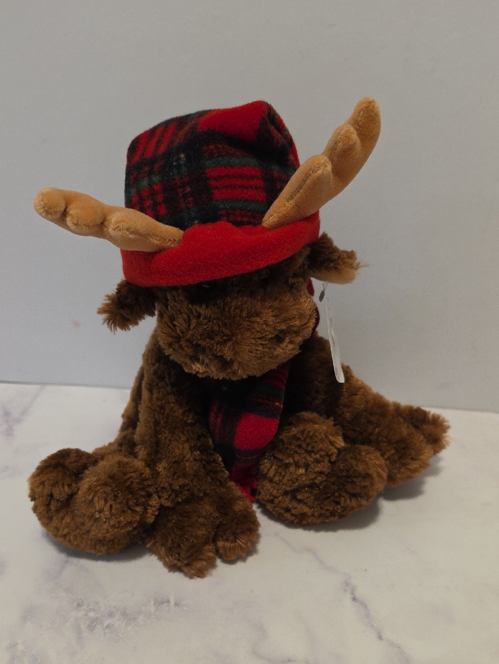 GUND Brown Moose Plush with Red Plaid Hat and Scarf Brand New